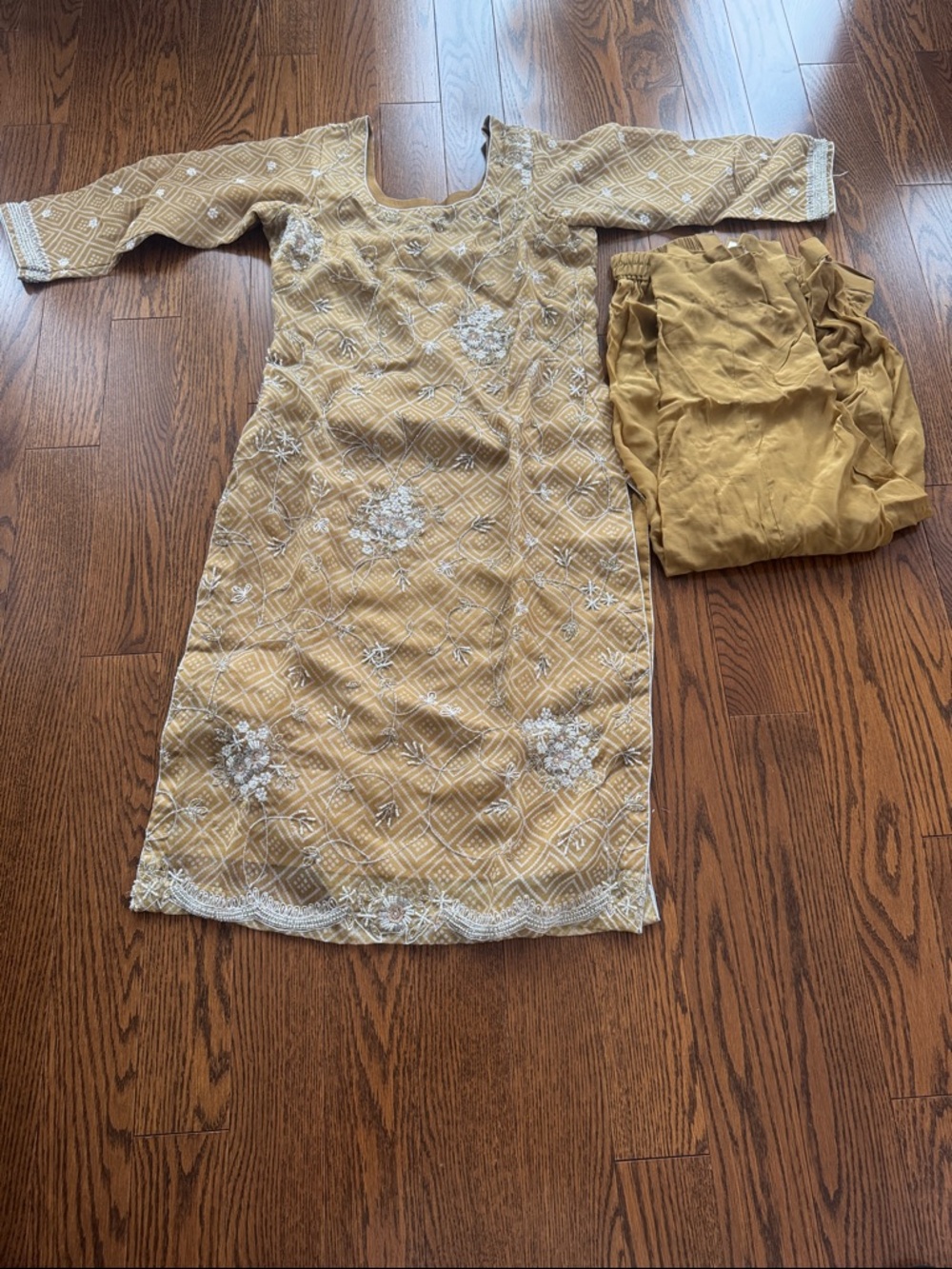 Mustard Embroidered pant style suit